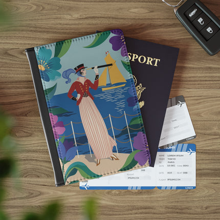 🌊🔭 The Lady Of The Seaside Lookout Passport Cover – Art Deco Nautical Adventure