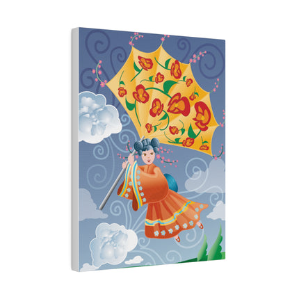 Flight of Blossoms – Whimsical Girl with Kite