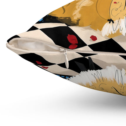 🎭🌹 The Lady At The Masquerade Gates Square Pillow – Art Deco Fashion Illustration