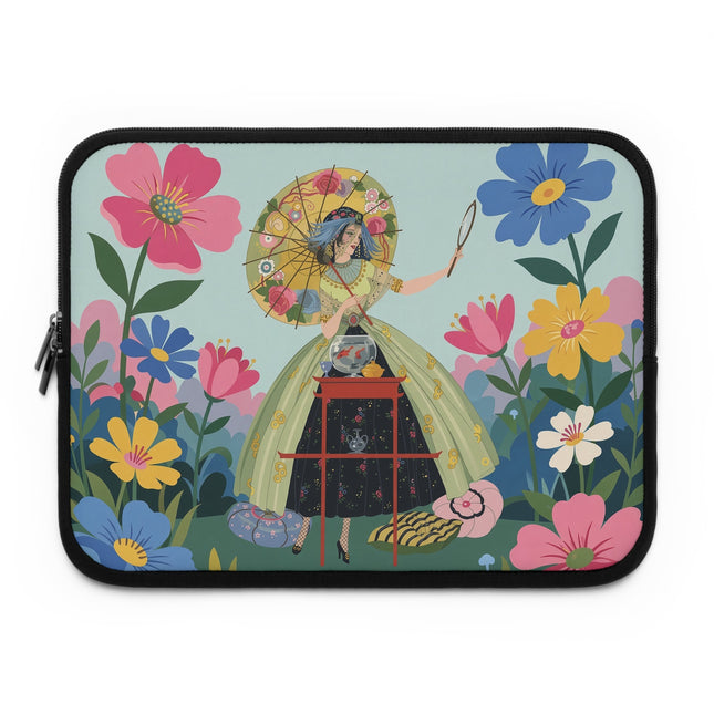 🌸🪞 The Lady Of The Flowered Parasol Laptop Sleeve – Art Deco Garden Fantasy