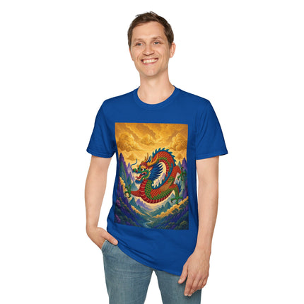 🐉🌄 The Golden Sky Dragon Softstyle T-Shirt – Mystical Mountain Fantasy