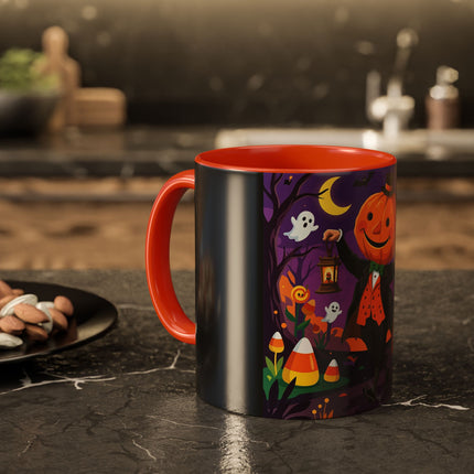 🎃🏮 The Pumpkin Gentleman's Moonlit Stroll Colorful Mug – Whimsical Halloween Charm