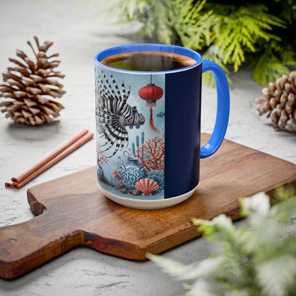 Lionfish & Lantern Colorful Mug – Mystical Ocean & Asian Harmony