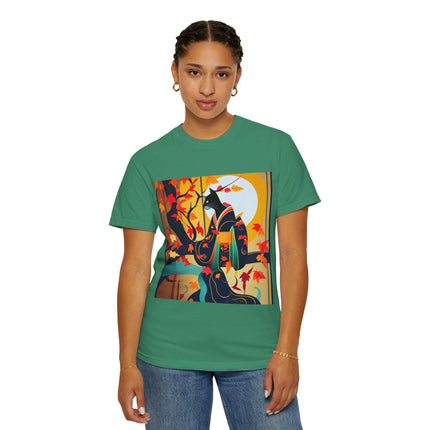 Black Cat in Kimono Unisex Garment-Dyed T-shirt