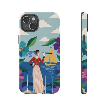 🌊🔭 The Lady Of The Seaside Lookout Phone Case – Art Deco Nautical Adventure