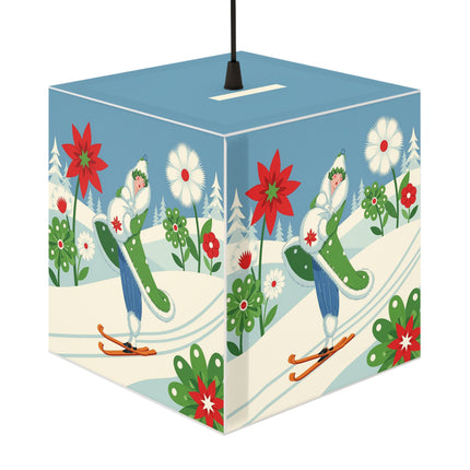 🎿❄️ The Winter Garden Skier Light Cube Lamp – Whimsical Holiday Fantasy