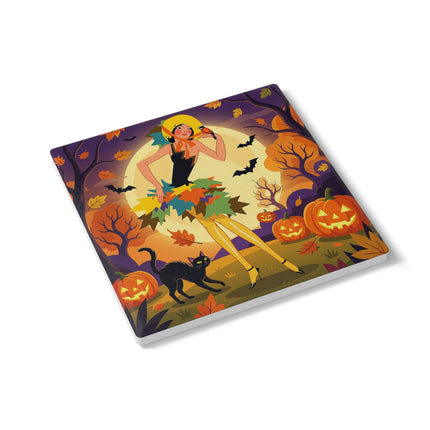 🌕🍂 Autumn Song Beneath The Harvest Moon Ceramic Coaster – Whimsical Halloween Charm