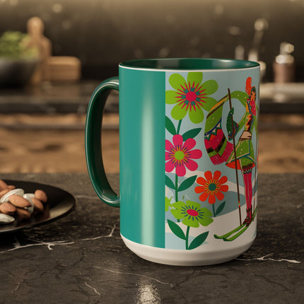 🎿🌸 The Winter Flower Adventurer Colorful Mug – Colorful Ski Fantasy