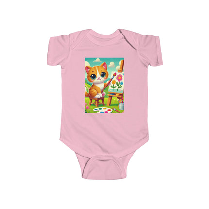 Kitten’s Creative Day Baby Bodysuit – Whimsical Artist Kitten Garden Design