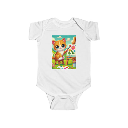 Kitten’s Creative Day Baby Bodysuit – Whimsical Artist Kitten Garden Design