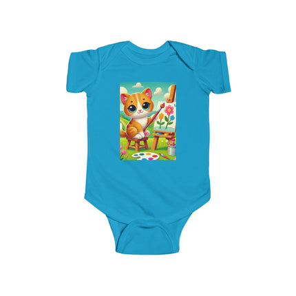 Kitten’s Creative Day Baby Bodysuit – Whimsical Artist Kitten Garden Design