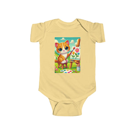 Kitten’s Creative Day Baby Bodysuit – Whimsical Artist Kitten Garden Design