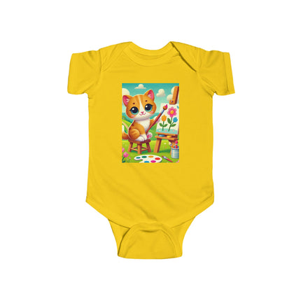 Kitten’s Creative Day Baby Bodysuit – Whimsical Artist Kitten Garden Design