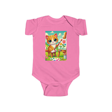 Kitten’s Creative Day Baby Bodysuit – Whimsical Artist Kitten Garden Design