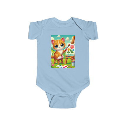 Kitten’s Creative Day Baby Bodysuit – Whimsical Artist Kitten Garden Design