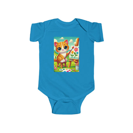 Kitten’s Creative Day Baby Bodysuit – Whimsical Artist Kitten Garden Design