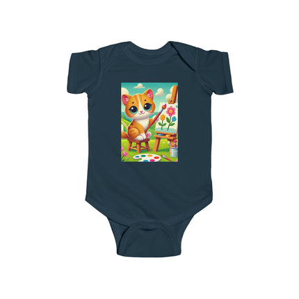 Kitten’s Creative Day Baby Bodysuit – Whimsical Artist Kitten Garden Design