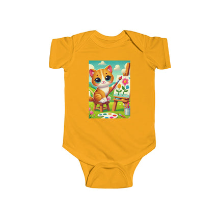 Kitten’s Creative Day Baby Bodysuit – Whimsical Artist Kitten Garden Design