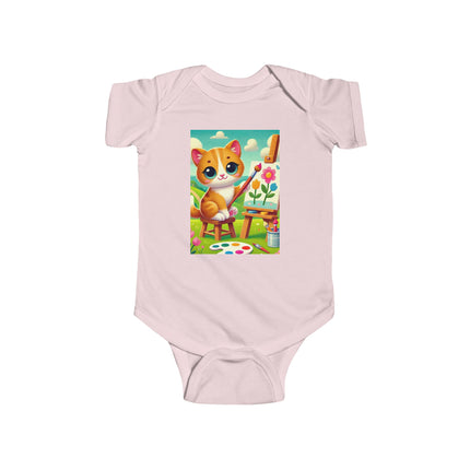 Kitten’s Creative Day Baby Bodysuit – Whimsical Artist Kitten Garden Design