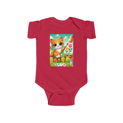 Kitten’s Creative Day Baby Bodysuit – Whimsical Artist Kitten Garden Design