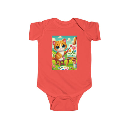 Kitten’s Creative Day Baby Bodysuit – Whimsical Artist Kitten Garden Design