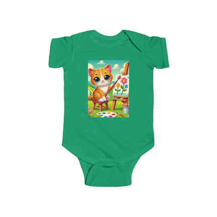 Kitten’s Creative Day Baby Bodysuit – Whimsical Artist Kitten Garden Design