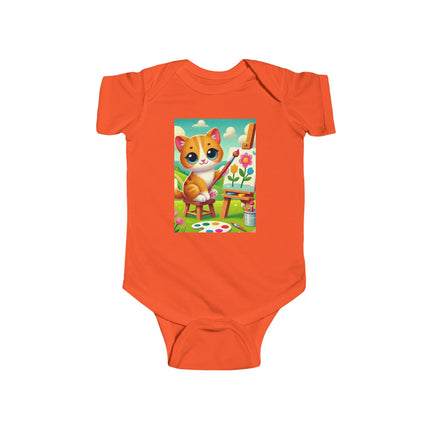 Kitten’s Creative Day Baby Bodysuit – Whimsical Artist Kitten Garden Design