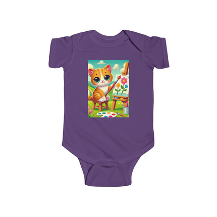 Kitten’s Creative Day Baby Bodysuit – Whimsical Artist Kitten Garden Design