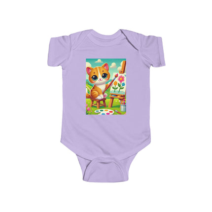 Kitten’s Creative Day Baby Bodysuit – Whimsical Artist Kitten Garden Design