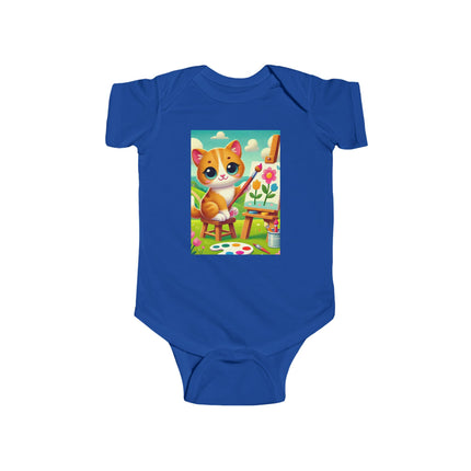 Kitten’s Creative Day Baby Bodysuit – Whimsical Artist Kitten Garden Design