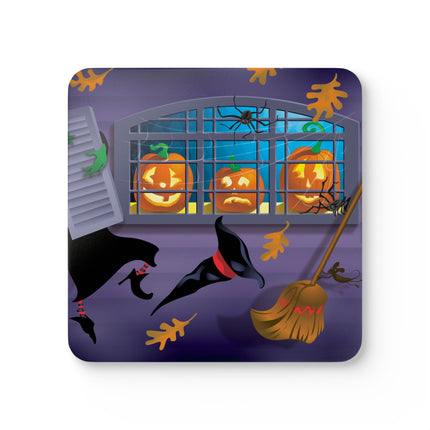 Whimsical Halloween Mischief Corkwood Coaster Set