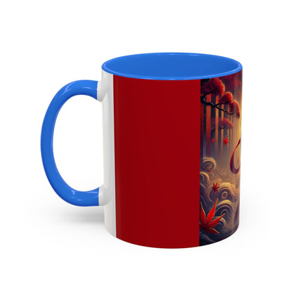 Regal Crimson Crane in the Autumn Mist Colorful Mugs (11oz, 15oz)
