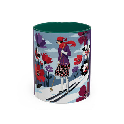 🎿❄️ The Winter Flower Skier Colorful Mug – Art Deco Alpine Fantasy