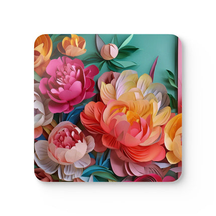 Peonies in Full Bloom Corkwood Coaster Set
