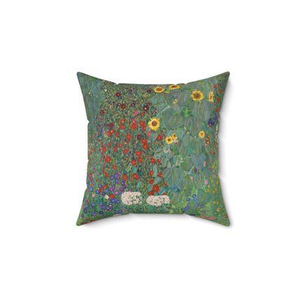 Farm Garden with Sunflowers by Gustav Klimt Spun Polyester Square Pillow