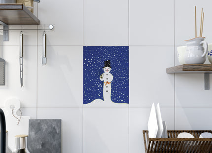 Snowman in Falling Snow Ceramic Tile