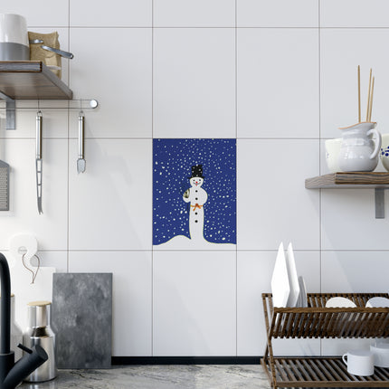 Snowman in Falling Snow Ceramic Tile