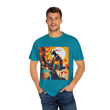 Black Cat in Kimono Unisex Garment-Dyed T-shirt
