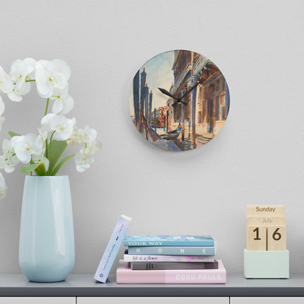 Gondola Moorings on the Grand Canal by John Singer Sargent Acrylic Wall Clock, Round and Square