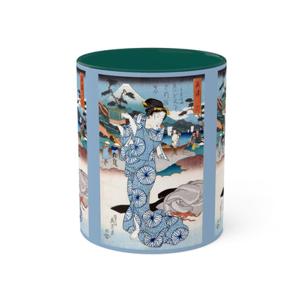 Japanese woman woodblock print by Keisai Eisen Colorful Mugs, 11oz