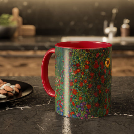 Farm Garden with Sunflowers by Gustav Klimt Colorful Mugs (11oz, 15oz)