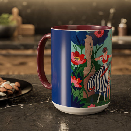 The Lady Of The Scarlet Bow Colorful Mugs – Art Deco Botanical Archer Elegance