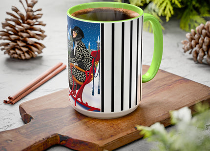 Elegant Winter Woman in Sleigh Colorful Mugs (11oz, 15oz)