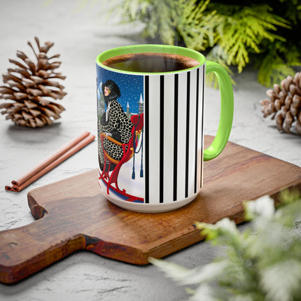Elegant Winter Woman in Sleigh Colorful Mugs (11oz, 15oz)