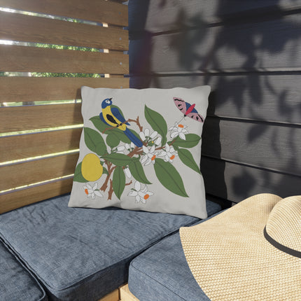 Blue Tit & Butterfly Outdoor Pillows – Spring Harmony & Delicate Beauty