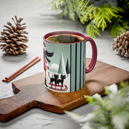 Red Sled & Curious Cats Colorful Mugs (11oz, 15oz)