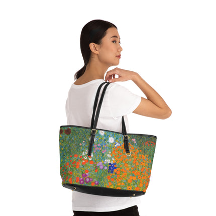 Cottage Garden by Gustav Klimt PU Leather Shoulder Bag