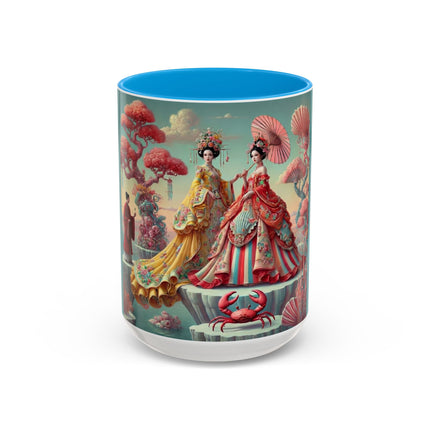 Cherry Blossom Courtesans & Crimson Crab Colorful Mug – Imperial Elegance & Playful Charm