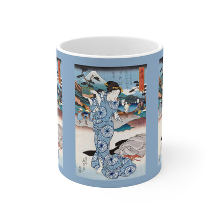 Japanese woman woodblock print by Keisai Eisen Ceramic Mug 11oz