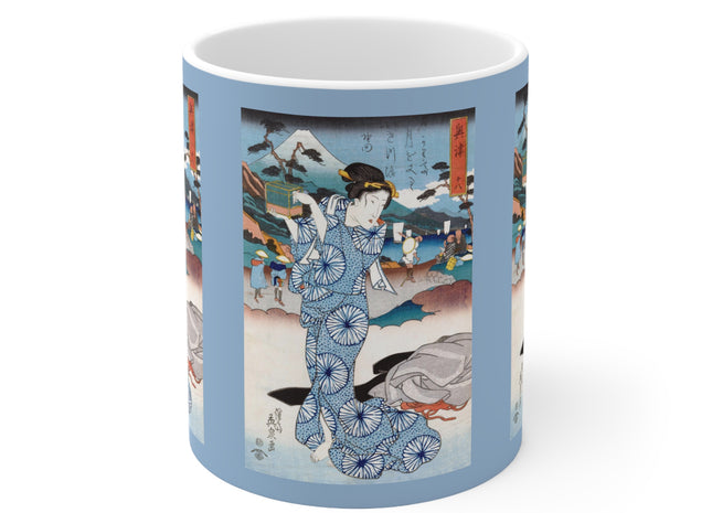 Japanese woman woodblock print by Keisai Eisen Ceramic Mug 11oz